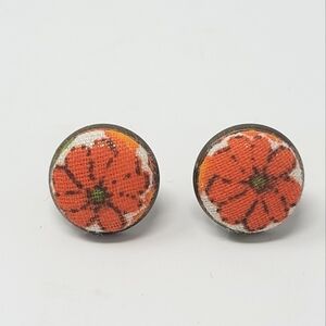 New Handmade | Upcycled Vintage Orange Floral Button Stud Earrings
